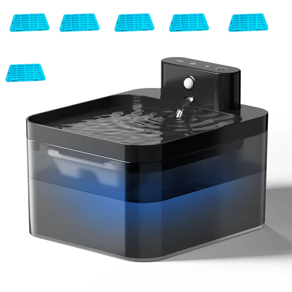 2,2 L 5 V Fontaine à eau sans fil pour chat Distributeur automatique d'eau pour chien et chat avec détecteur de mouvement