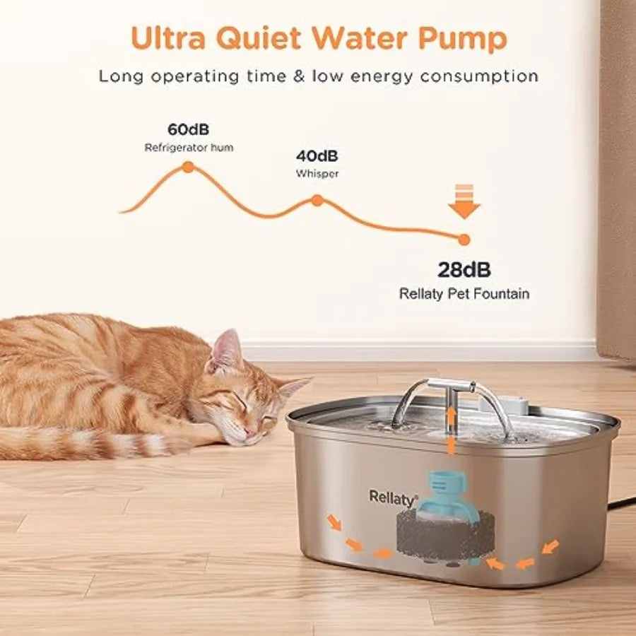 Fontaine à eau en acier inoxydable pour chat : fontaine à boire de 3,2 L pour chats d'intérieur, distributeur d'eau automatique pour chiens - Alimentation et abreuvage pour chats
