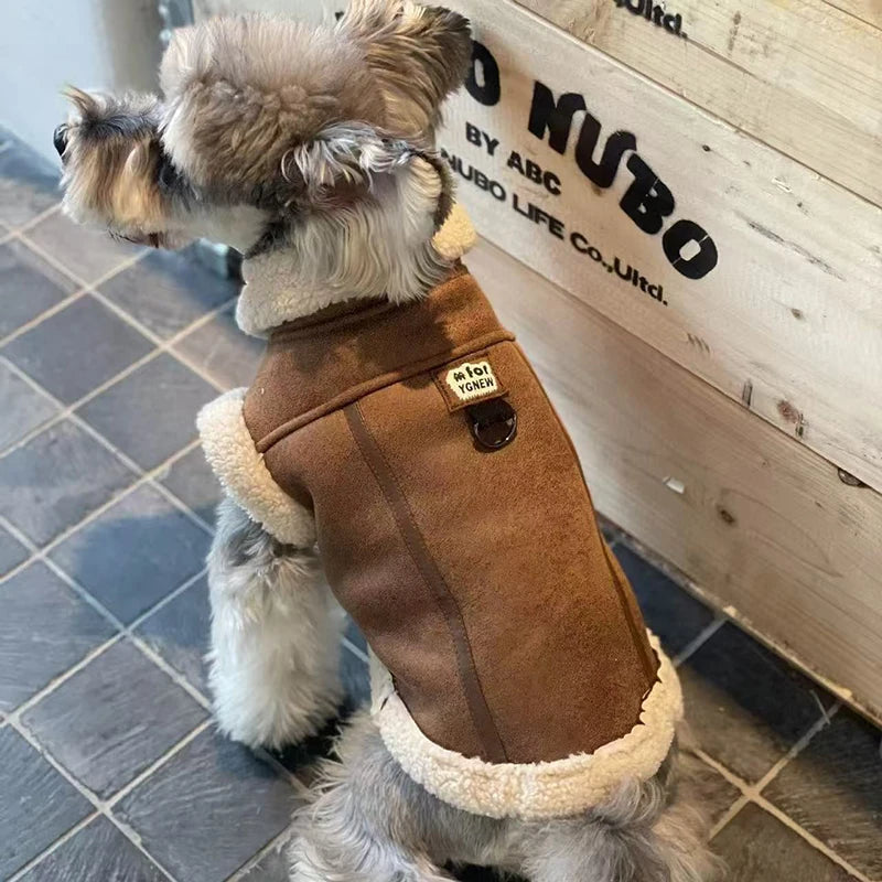 Veste pour chien - Automne/Hiver - Épais velours - Cuir - Sans manches - Gilet - Débardeur - Manteau intégré - Vêtements pour chiots petits chiens