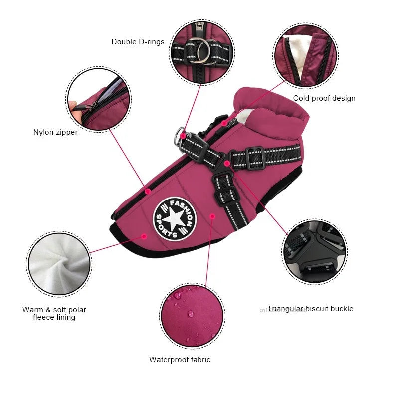 Veste chaude d'hiver pour chien avec harnais, manteau imperméable pour petit et moyen chien, Chihuahua, bouledogue français, vêtements d'extérieur pour chien