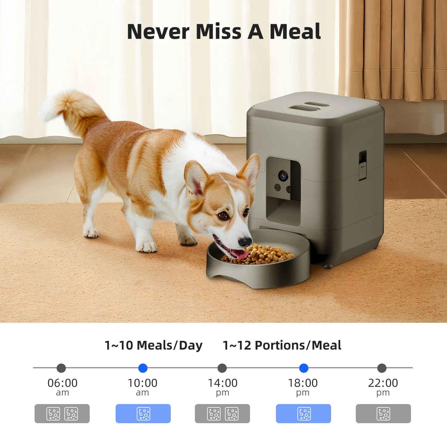 Distributeur automatique de nourriture 2L pour chat et chien - Contrôlé par Wi-Fi et caméra - Distributeur de nourriture pour animaux de compagnie - Application à distance (pas de prise 5V 2A)
