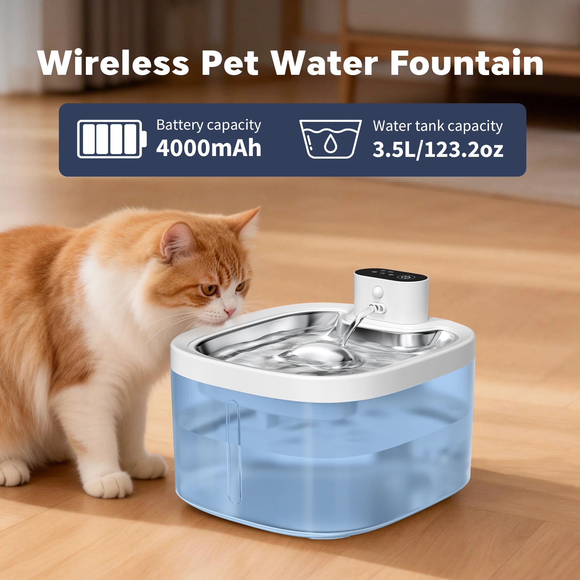 Distributeur d'eau intelligent sans fil pour animaux de compagnie, fontaine à eau automatique pour animaux de compagnie, avec filtre et pompe silencieuse, pour chien et chat, 3,5 L