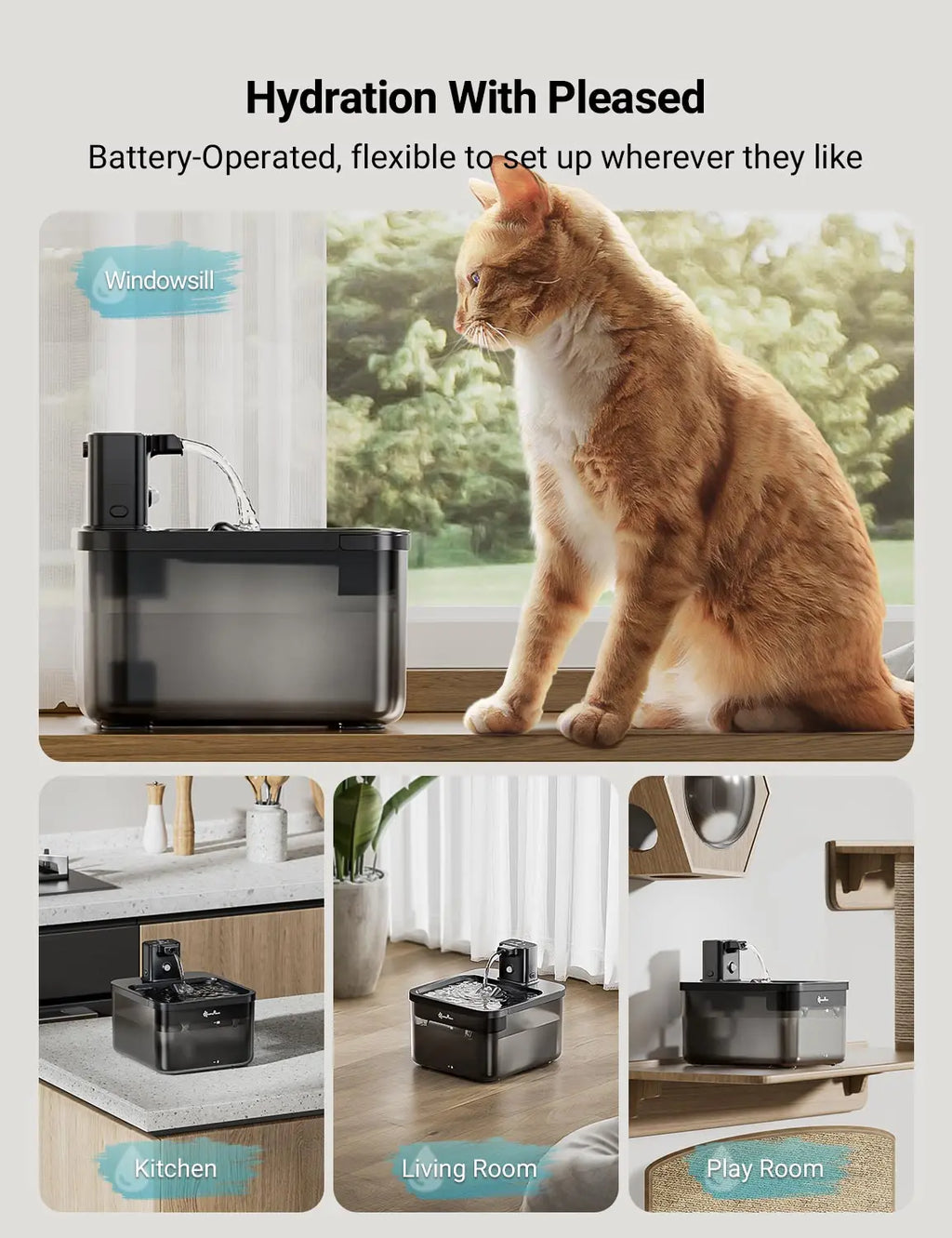 Fontaine à eau sans fil pour chat DownyPaws 2,5 L, automatique, sur batterie, avec détecteur de mouvement, distributeur d'eau pour chien