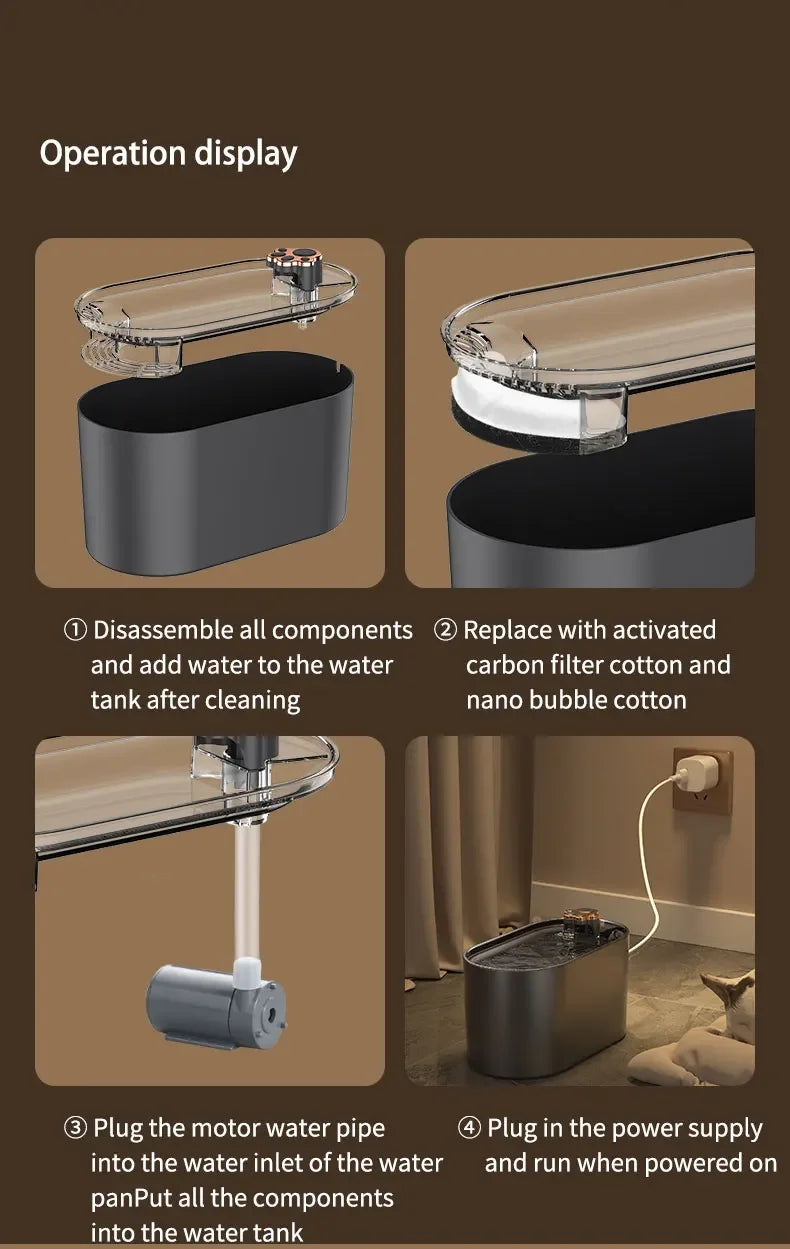 Fontaine à eau automatique pour chat 3L Grande capacité Silencieuse Distributeur d'eau pour animaux de compagnie Filtre circulant Abreuvoir pour chaton Fournitures pour animaux de compagnie