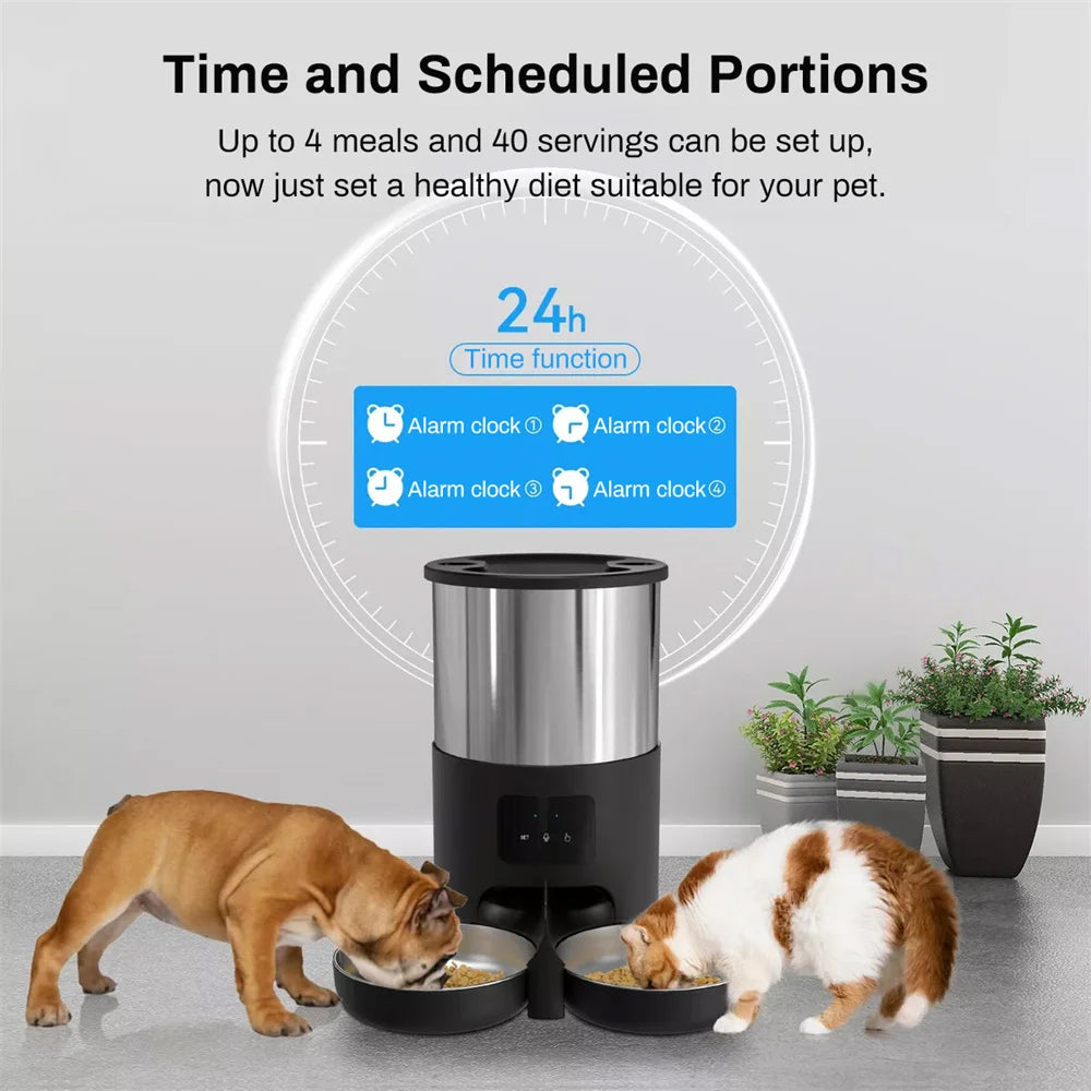 Fontaine à eau automatique pour animaux de compagnie 4,5L TuYa APP, version à bouton, distributeur intelligent automatique de nourriture sèche pour chats et chiens