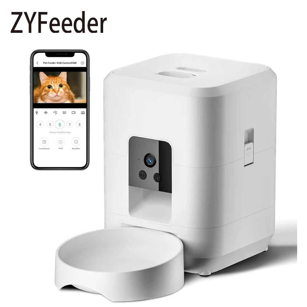 Distributeur automatique de nourriture 2L pour chat et chien - Contrôlé par Wi-Fi et caméra - Distributeur de nourriture pour animaux de compagnie - Application à distance (pas de prise 5V 2A)