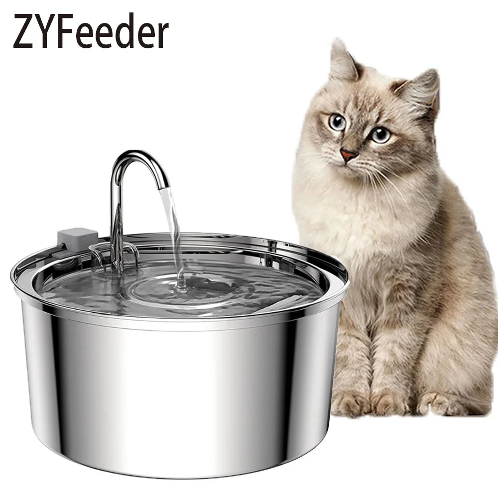 Fontaine à eau automatique pour animaux de compagnie en acier inoxydable, abreuvoir électrique silencieux USB pour chat, filtre, gamelle intelligente
