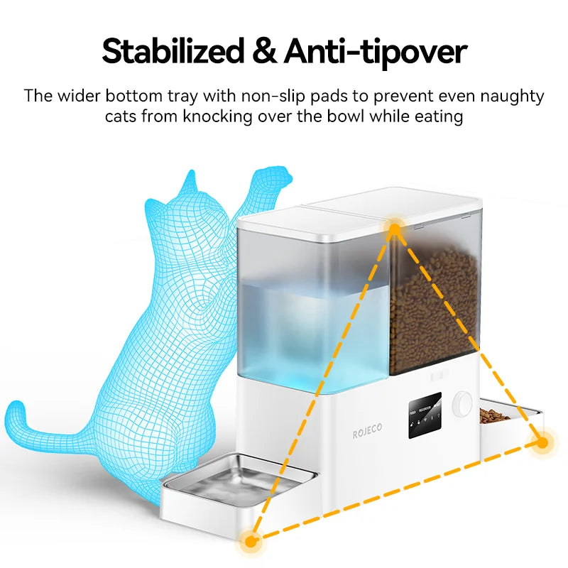ROJECO 8.5L Distributeur Automatique pour Animaux de Compagnie avec Fontaine à Eau Contrôle à Distance par Application WIFI Intelligent pour Chiens Distributeur de Nourriture 5L Abreuvoir à Gravité 3.5L