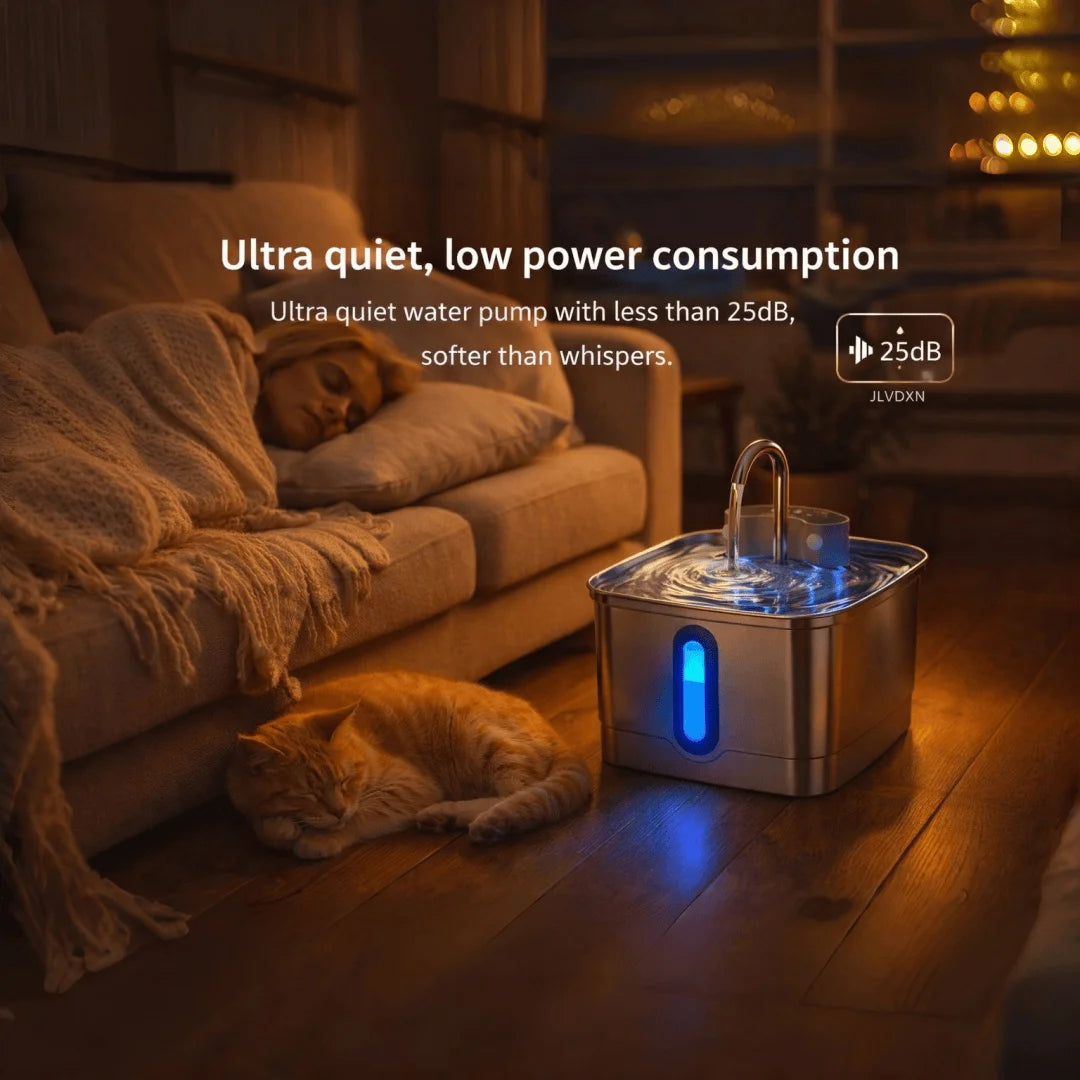 Fontaine à eau intelligente sans fil pour chat Batterie rechargeable 4000 mAh Capteur en acier inoxydable Distributeur d'eau automatique pour animaux de compagnie avec filtre