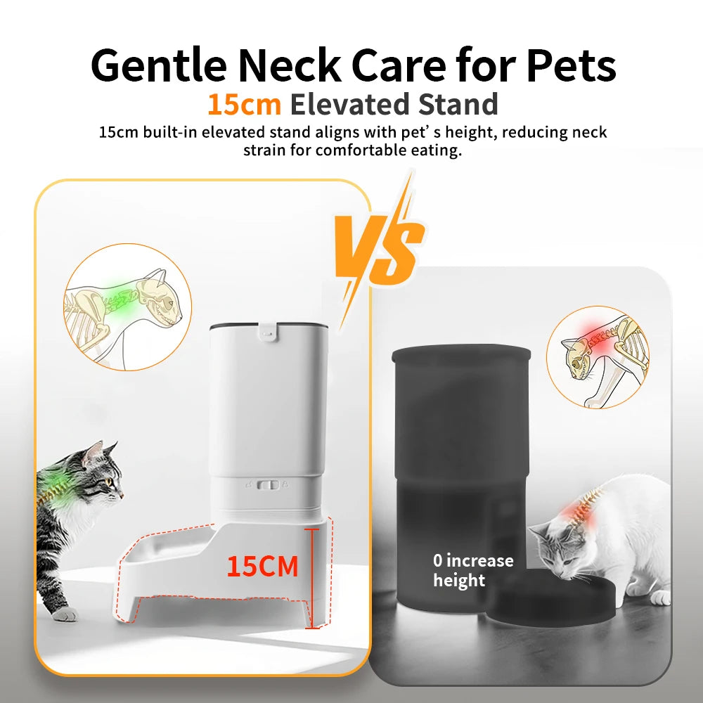 Distributeur intelligent de nourriture pour animaux de compagnie avec caméra surélevée de 15 cm, contrôle via l'application Tuya, pour propriétaires d'animaux occupés, distributeur automatique de nourriture pour chats et chiens FURPIPI