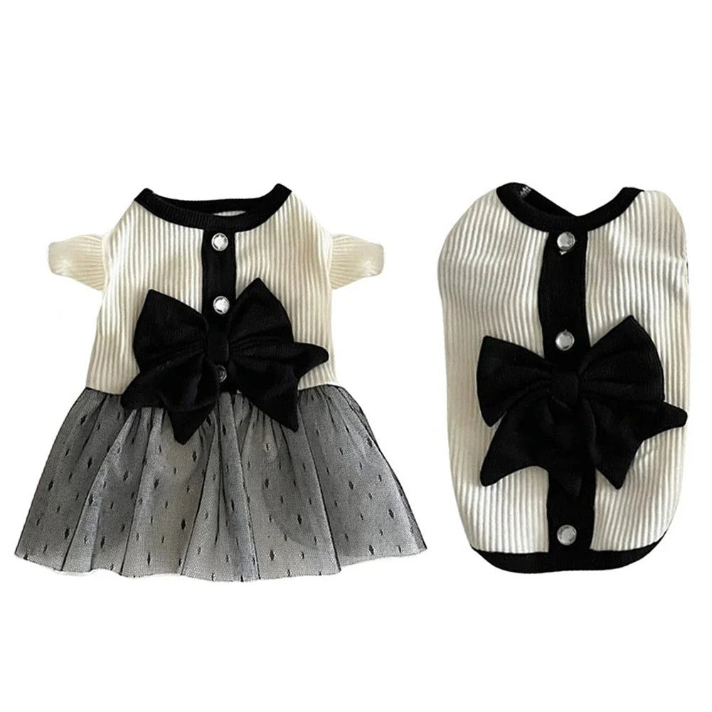 Dog Dress for Small Dogs Luxury Summer Puppy Clothes Bow Lace Dog Skirt Black White Dog T-Shirt Girls Dog Costume Chihuahua Vest