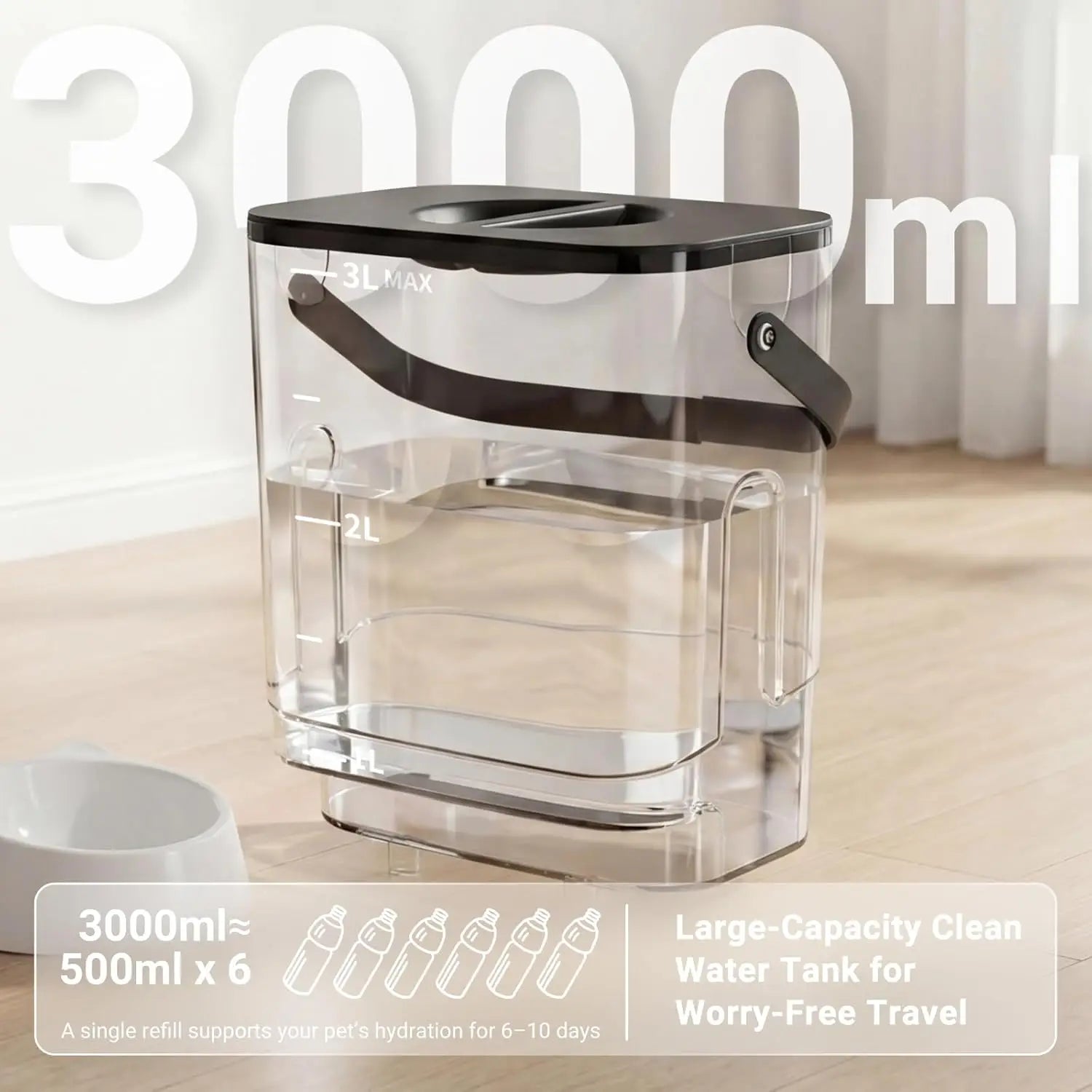 Fontaine à eau pour chat sans filtre 3L Capteur de mouvement sans fil avec batterie 4000 mAh Bols en acier inoxydable Silencieuse Noir