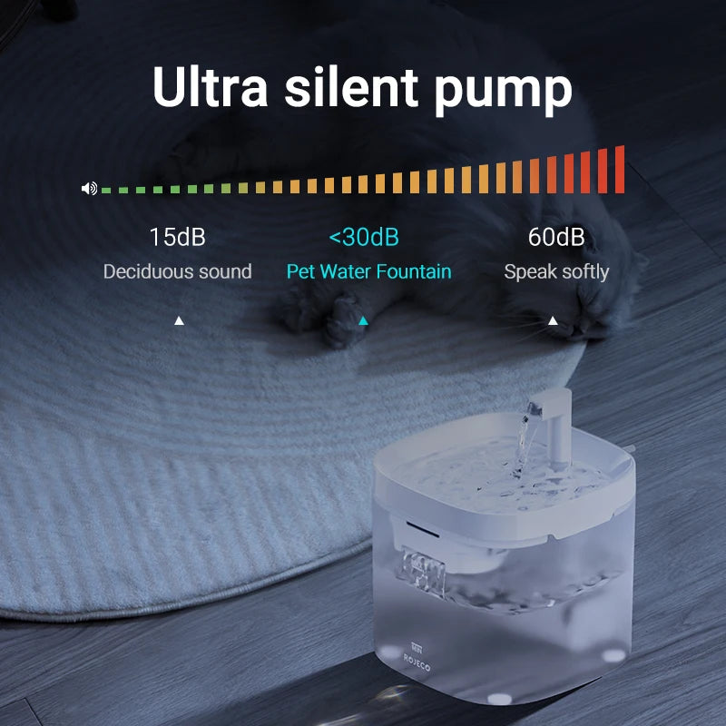 Fontaine à eau intelligente ROJECO pour chat, distributeur d'eau automatique pour animaux de compagnie, fontaine d'eau purificatrice avec filtres à recirculation pour chats et chiens