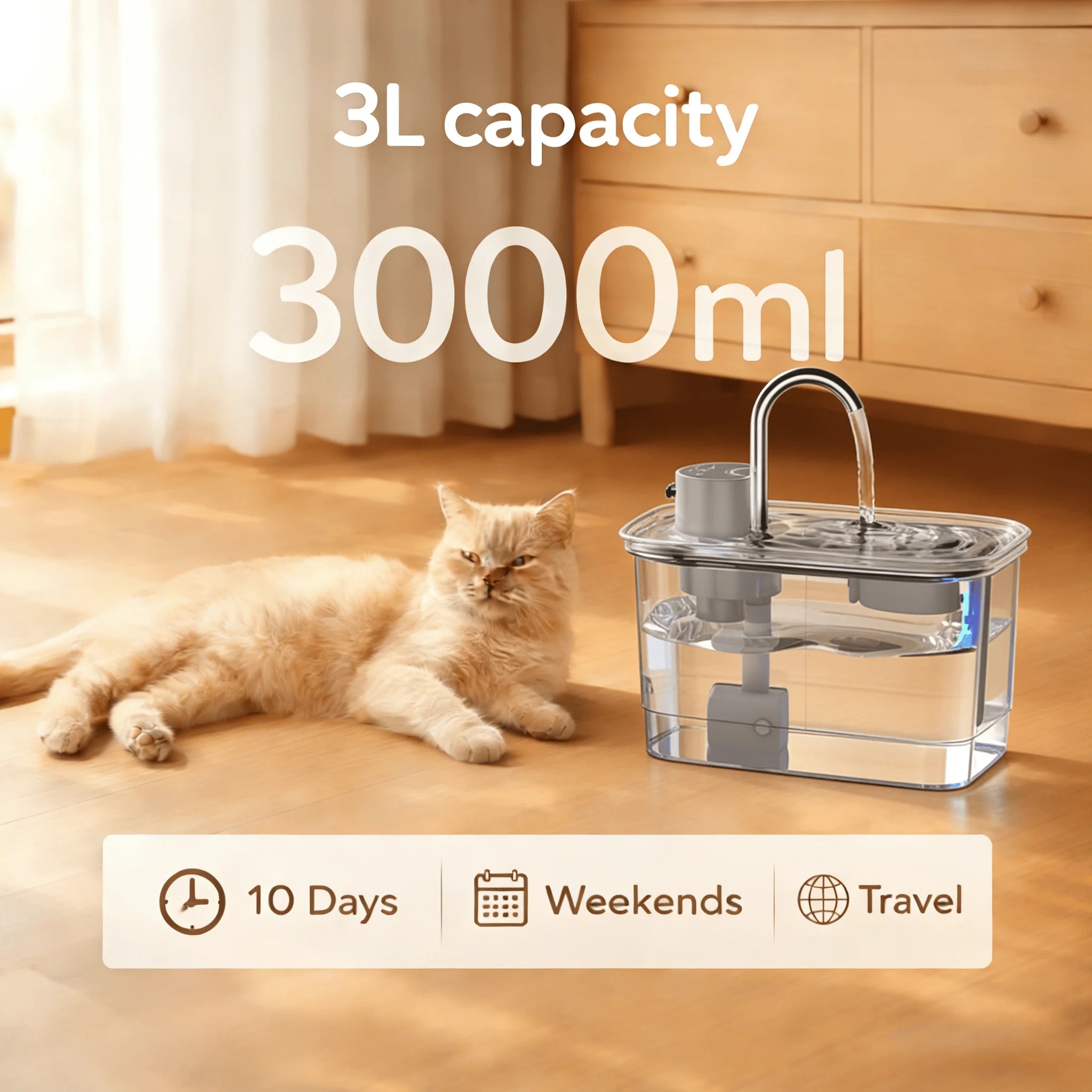 Fontaine à eau intelligente sans fil pour chat Batterie rechargeable 4000 mAh Capteur en acier inoxydable Distributeur d'eau automatique pour animaux de compagnie avec filtre