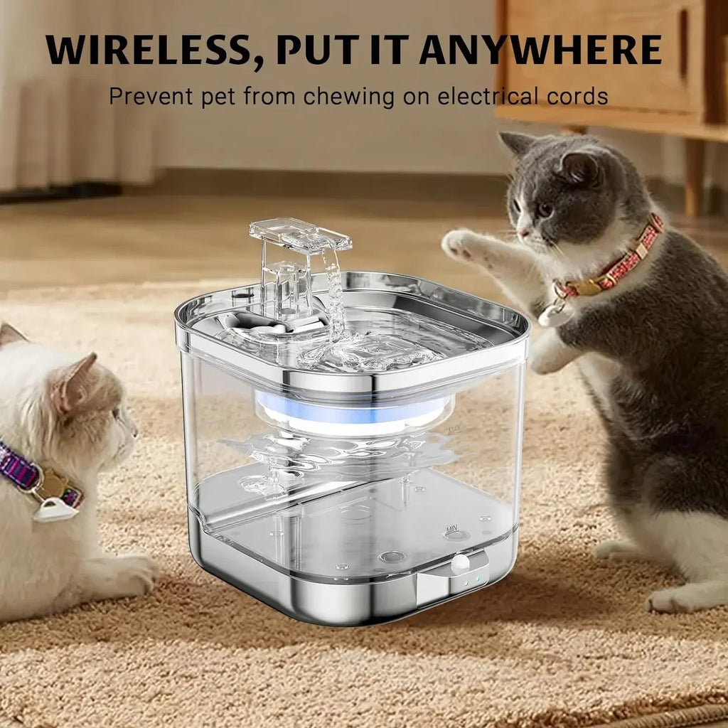 Distributeur d'eau intelligent pour animaux de compagnie en acier inoxydable 2L, circulation automatique de l'eau, bol d'eau pour chats et chiens, niveau visuel 5000 mAh